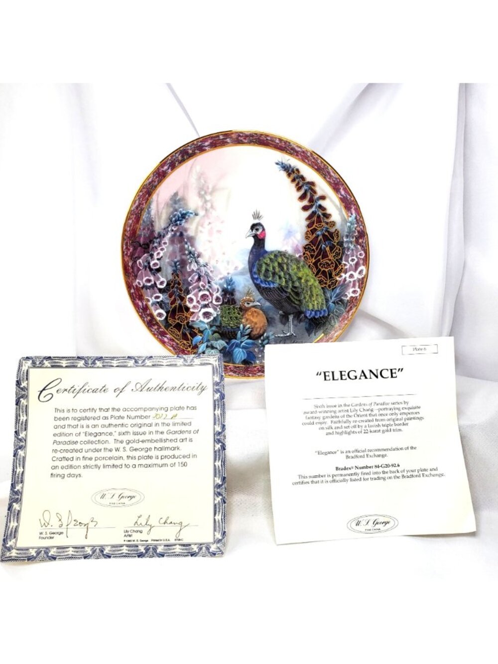 Elegance Peacock Plate By Lily Chang Gardens Of Paradise 1993 COA - Picture 2 of 11